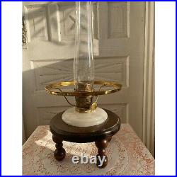 Vintage Aladdin Moonstone Oil Lamp With Floral Shade and Wooden Base