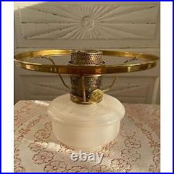 Vintage Aladdin Moonstone Oil Lamp With Floral Shade and Wooden Base