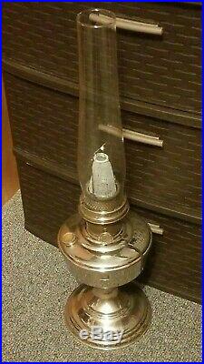 Vintage Aladdin Nickel Kerosene Lamp Model 12 With Chimney And Mantle