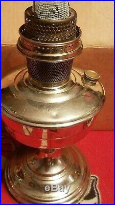 Vintage Aladdin Nickel Kerosene Lamp Model 12 With Chimney And Mantle