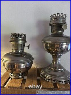 Vintage Aladdin Nickel Plated Oil Lamps No. 9 & No. 11 Lot of 2 r3s5