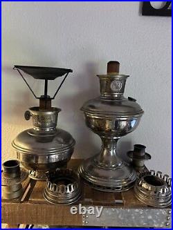 Vintage Aladdin Nickel Plated Oil Lamps No. 9 & No. 11 Lot of 2 r3s5