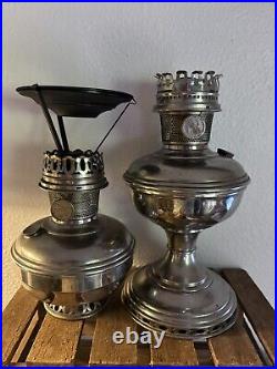 Vintage Aladdin Nickel Plated Oil Lamps No. 9 & No. 11 Lot of 2 r3s5