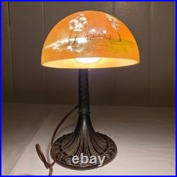 Vintage Aladdin No. 50 Gooseneck Desk Lamp Cast Iron Base Reverse Painted Shade