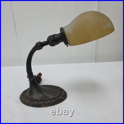 Vintage Aladdin No. 50 Gooseneck Desk Lamp Cast Iron Base Reverse Painted Shade