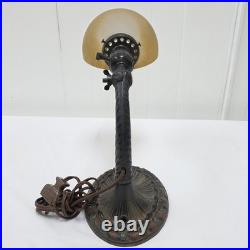 Vintage Aladdin No. 50 Gooseneck Desk Lamp Cast Iron Base Reverse Painted Shade