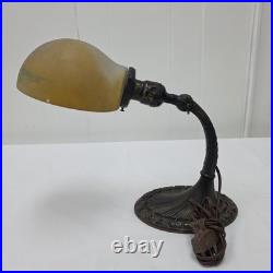 Vintage Aladdin No. 50 Gooseneck Desk Lamp Cast Iron Base Reverse Painted Shade