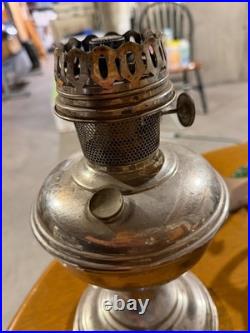 Vintage Aladdin No 9 Center Draft Nickel Plated Brass Kerosene Oil Lamp