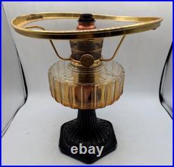 Vintage Aladdin Nu-Type Model B Table Lamp Brass Amber Glass Round Base TM6
