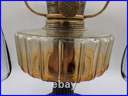 Vintage Aladdin Nu-Type Model B Table Lamp Brass Amber Glass Round Base TM6