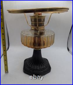 Vintage Aladdin Nu-Type Model B Table Lamp Brass Amber Glass Round Base TM6