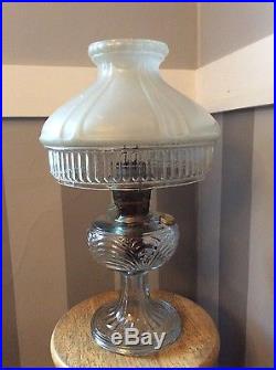 Vintage Aladdin Oil Kero Lamp with Shade Washington Drape Clear Glass Old