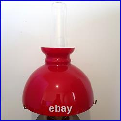 Vintage Aladdin Oil Lamp # 23 Red / White Milk Glass Shade Flue Carry Stay Wick