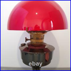 Vintage Aladdin Oil Lamp # 23 Red / White Milk Glass Shade Flue Carry Stay Wick