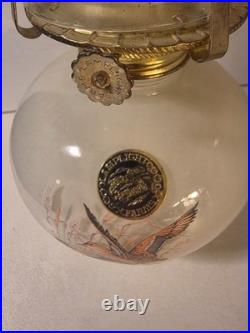Vintage Aladdin Oil Lamp Duck Hunting Scene Milk Glass Farms Lamp Light Bu