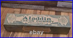 Vintage Aladdin Oil Lamp Lox-On Glass 3 LINE LOGO Chimney in Original Box