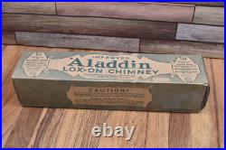 Vintage Aladdin Oil Lamp Lox-On Glass 3 LINE LOGO Chimney in Original Box