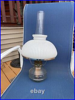 Vintage Aladdin Oil Lamp With Model 23 Brass Burner, Glass base and Glass shade
