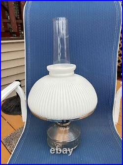 Vintage Aladdin Oil Lamp With Model 23 Brass Burner, Glass base and Glass shade