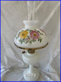 Vintage Aladdin Painted White Simplicity Electrified Lamp MCM Pink Yellow Daisy