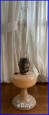 Vintage Aladdin Pink Peach Kerosene Oil Lamp Model B Burner Loc On Chimney