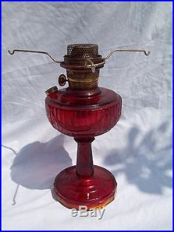 Vintage Aladdin Red amberina glass Tall Lincoln Drape Kerosene oil lamp