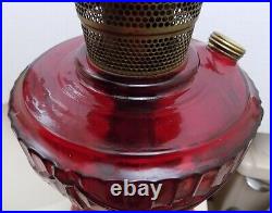 Vintage Aladdin Ruby Red/Amberina Lincoln Drape Oil Lamp withModel B Burner