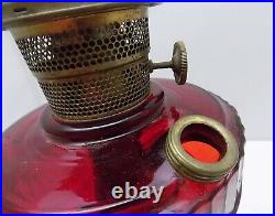 Vintage Aladdin Ruby Red/Amberina Lincoln Drape Oil Lamp withModel B Burner