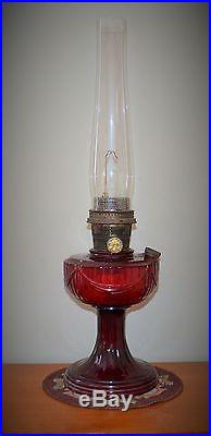 Vintage Aladdin Ruby Red amberina Short Lincoln Drape oil lamp NU TYPE B BURNER