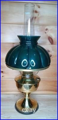 Vintage Aladdin Student Oil Lamp Emerald Green Glass Kerosene Brass Rare