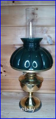 Vintage Aladdin Student Oil Lamp Emerald Green Glass Kerosene Brass Rare