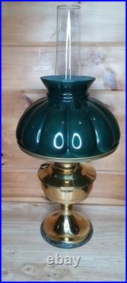 Vintage Aladdin Student Oil Lamp Emerald Green Glass Kerosene Brass Rare