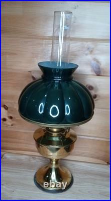 Vintage Aladdin Student Oil Lamp Emerald Green Glass Kerosene Brass Rare