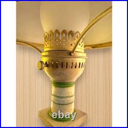 Vintage Aladdin Style Alacite Lamp with Green Trim and Speckled Shade Electric