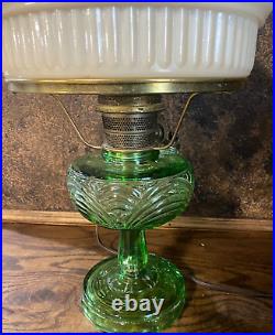 Vintage Aladdin Uranium Drapery Oil Lamp w orig Glass Globe / Electrified Light