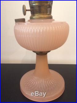Vintage Aladdin Vertique Kerosene Table Lamp Rose Moonstone B-87 1938