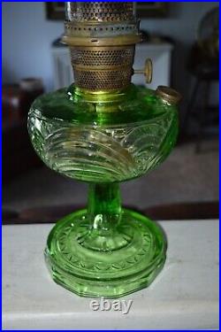 Vintage Aladdin Washington Drape Green Glass Oil Lamp with Burner + Chimney