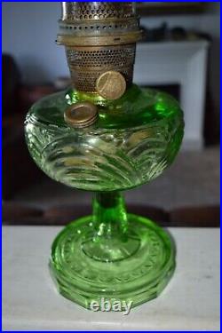 Vintage Aladdin Washington Drape Green Glass Oil Lamp with Burner + Chimney