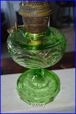 Vintage Aladdin Washington Drape Green Glass Oil Lamp with Burner + Chimney