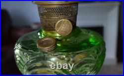 Vintage Aladdin Washington Drape Green Glass Oil Lamp with Burner + Chimney