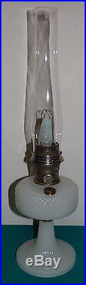 Vintage Aladdin White Diamond Quilt Kerosene Lamp with Burner & Chimney