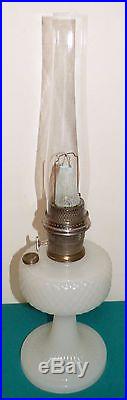 Vintage Aladdin White Diamond Quilt Kerosene Lamp with Burner & Chimney