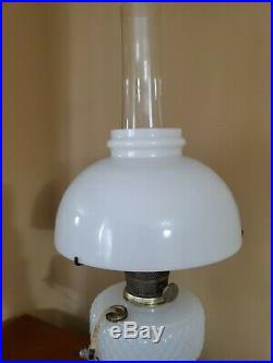 Vintage Aladdin White Moonstone Diamond Quilt Kerosene Lamp Twist Chimney Shade