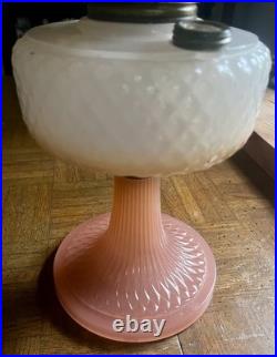 Vintage Aladdin White over Pink Diamond Quilt Moonstone Corinthian Glass Lamp
