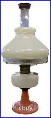 Vintage Aladdin White over Pink Diamond Quilt Moonstone Corinthian Glass Lamp