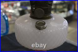 Vintage Aladdin White over Pink Diamond Quilt Moonstone Corinthian Glass Lamp