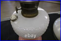Vintage Aladdin White over Pink Diamond Quilt Moonstone Corinthian Glass Lamp
