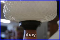 Vintage Aladdin White over Pink Diamond Quilt Moonstone Corinthian Glass Lamp