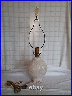 Vintage Aladdin glass oak leaf design double light electric table lamp withfinial