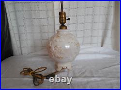 Vintage Aladdin glass oak leaf design double light electric table lamp withfinial
